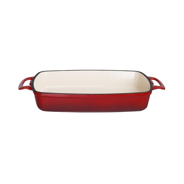 Vogue Red Rectangular Cast Iron Dish 1.8Ltr Vogue Red Rectangular Cast Iron Dish 1.8Ltr