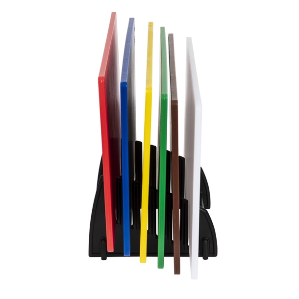 Hygiplas Low Density Set of 6 Chopping Boards with Rack - 450x300x10mm Hygiplas Low Density Set of 6 Chopping Boards with Rack - 450x300x10mm