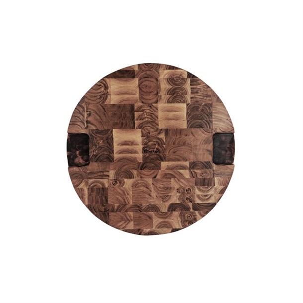 Chef Inox Serve Round Butchers Block With Handle Acacia - 530x40mm