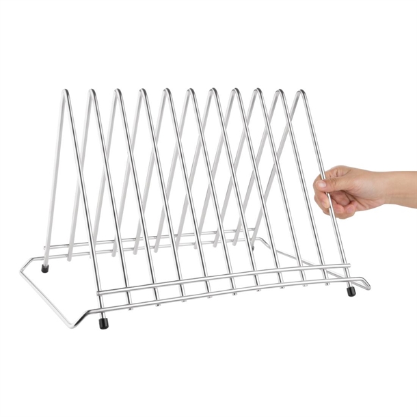 Hygiplas Stainless Steel Heavy Duty Chopping Board Rack - 10 Slots