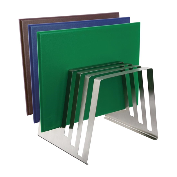 Hygiplas Stianless Steel Tiered Chopping Board Rack - 6x 15mm Slots Hygiplas Stianless Steel Tiered Chopping Board Rack - 6x 15mm Slots
