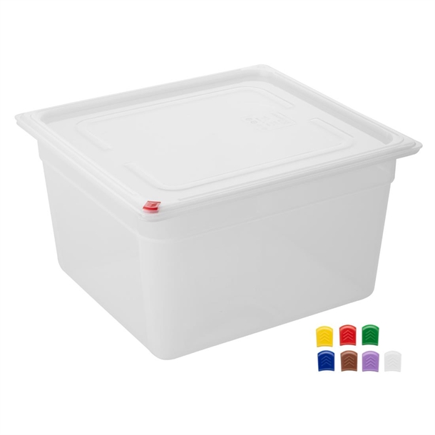 Hygiplas Click PP 2/3 GN 16.1Ltr Container with Lid & 7 Colour Clips 200mm (4 Pack)