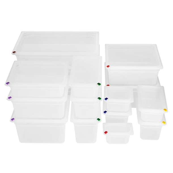 Hygiplas Click PP 2/3 GN 12Ltr Container with Lid & 7 Colour Clips 150mm (4 Pack)