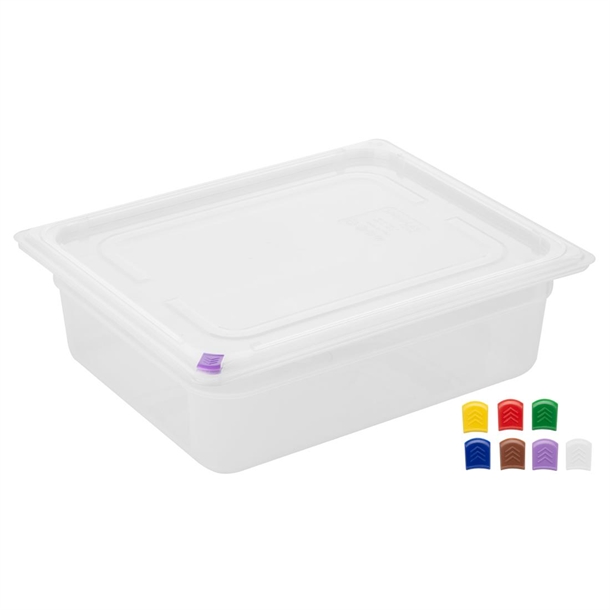 Hygiplas Click PP 1/2 GN Container with Lid & 7 Colour Clips 100mm 5.9 Ltr (4 Pack)