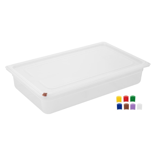 Hygiplas Click PP 1/1 GN Container with Lid & 7 Colour Clips 100mm 13Ltr (2 Pack)