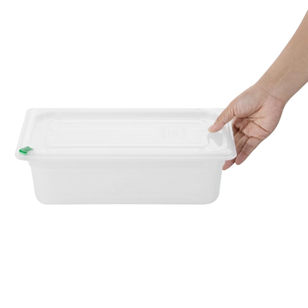 Hygiplas Click PP 1/3 GN Container with Lid & 7 Colour Clips 100mm 3.6Ltr (4 Pack) Hygiplas Click PP 1/3 GN Container with Lid & 7 Colour Clips 100mm 3.6Ltr (4 Pack)