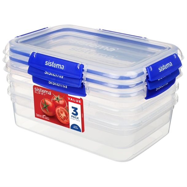 Sistema Klip It Plus Rectangle container - 2.2Ltr (3 Pack)
