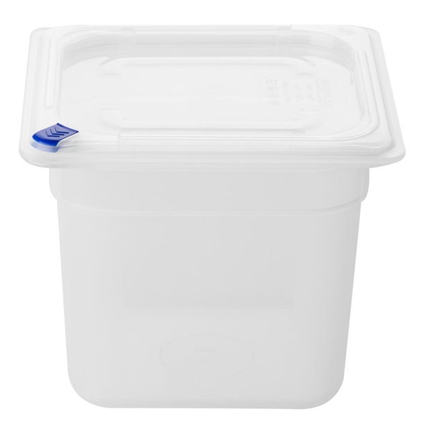 Hygiplas Click PP 1/6 GN Container with Lid & 7 Colour Clips 150mm 2.2Ltr (4 Pack) Hygiplas Click PP 1/6 GN Container with Lid & 7 Colour Clips 150mm 2.2Ltr (4 Pack)