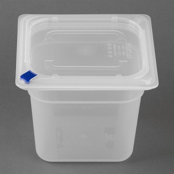 Hygiplas Click PP 1/6 GN Container with Lid & 7 Colour Clips 150mm 2.2Ltr (4 Pack) Hygiplas Click PP 1/6 GN Container with Lid & 7 Colour Clips 150mm 2.2Ltr (4 Pack)