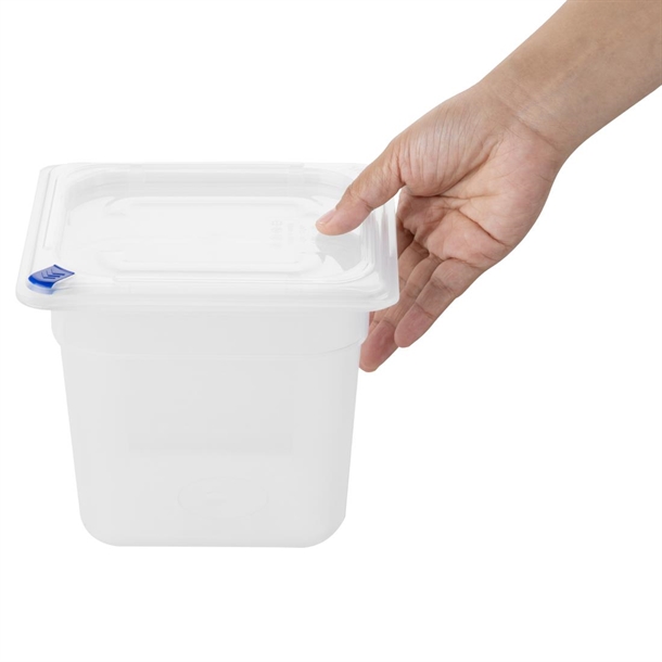 Hygiplas Click PP 1/6 GN Container with Lid & 7 Colour Clips 150mm 2.2Ltr (4 Pack) Hygiplas Click PP 1/6 GN Container with Lid & 7 Colour Clips 150mm 2.2Ltr (4 Pack)