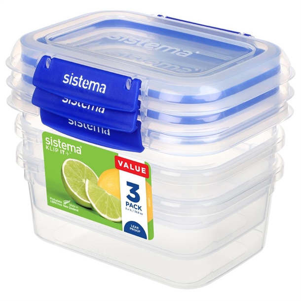 Sistema Klip It Plus Pack Rectangle container - 1Ltr (3 Pack)