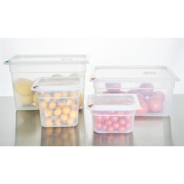 Hygiplas Click PP 1/4 GN Container with Lid & 7 Colour Clips 150mm 3.7Ltr (4 Pack) Hygiplas Click PP 1/4 GN Container with Lid & 7 Colour Clips 150mm 3.7Ltr (4 Pack)