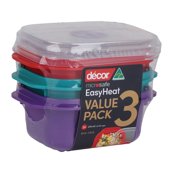 Décor Microsafe Oblong Assorted Food Container 375Ml (3 Pack)