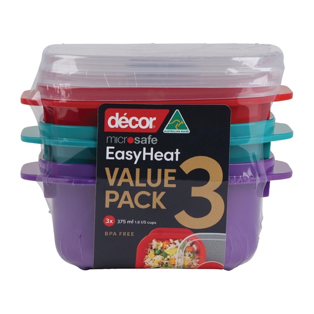Décor Microsafe Oblong Assorted Food Container 375Ml (3 Pack)