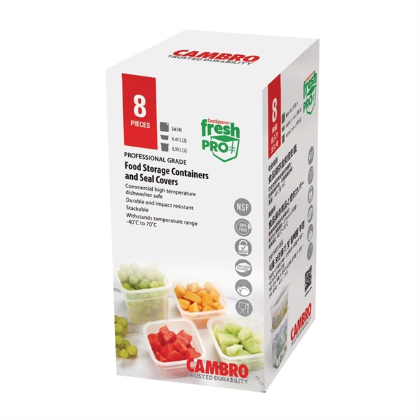 Cambro FreshPro Food Containers with Lid (2 x 0.95ltr and 2 x 0.47Ltr Pack) Cambro FreshPro Food Containers with Lid (2 x 0.95ltr and 2 x 0.47Ltr Pack)