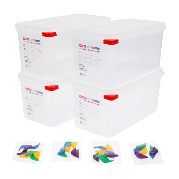 Araven Polypropylene 1/3 Gastronorm Containers With Lids 150mm (4 Pack) Araven Polypropylene 1/3 Gastronorm Containers With Lids 150mm (4 Pack)