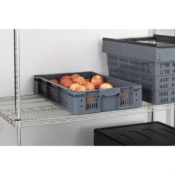 Vogue Perforated Plastic Storage Crate 600x400x120mm
