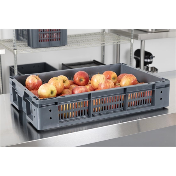 Vogue Perforated Plastic Storage Crate 600x400x120mm