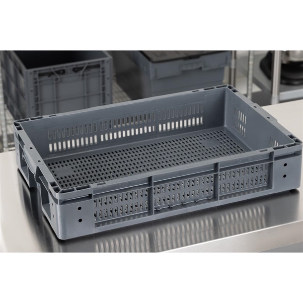 Vogue Perforated Plastic Storage Crate 600x400x120mm