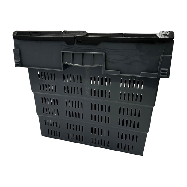 Vogue Perforated Plastic Transport Storage Crate with Attached Lid 600x400x320mm Vogue Perforated Plastic Transport Storage Crate with Attached Lid 600x400x320mm