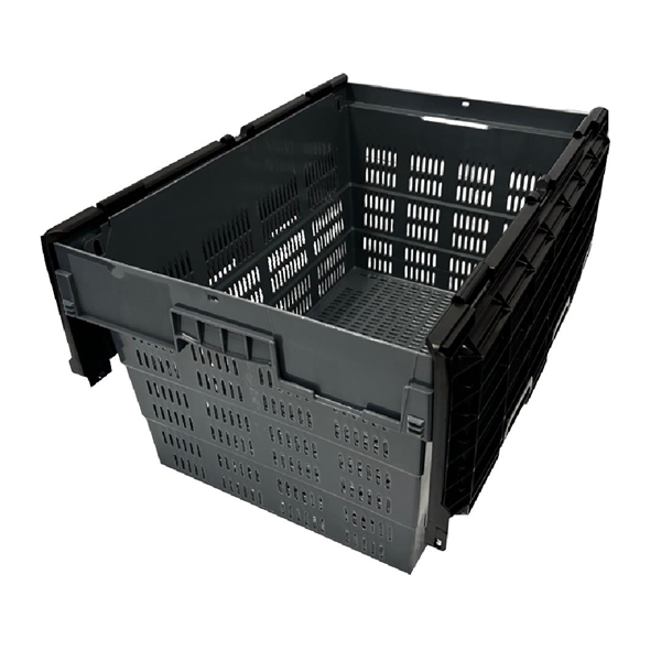 Vogue Perforated Plastic Transport Storage Crate with Attached Lid 600x400x320mm Vogue Perforated Plastic Transport Storage Crate with Attached Lid 600x400x320mm