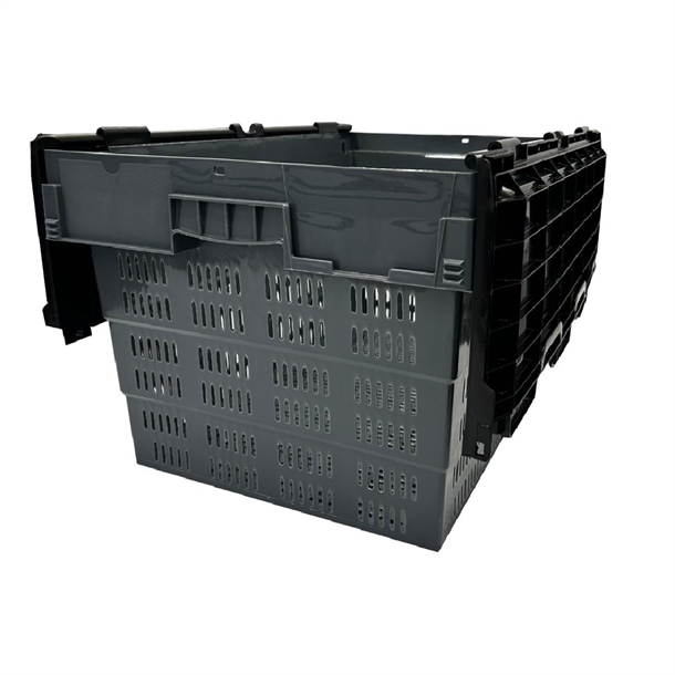 Vogue Perforated Plastic Transport Storage Crate with Attached Lid 600x400x320mm Vogue Perforated Plastic Transport Storage Crate with Attached Lid 600x400x320mm