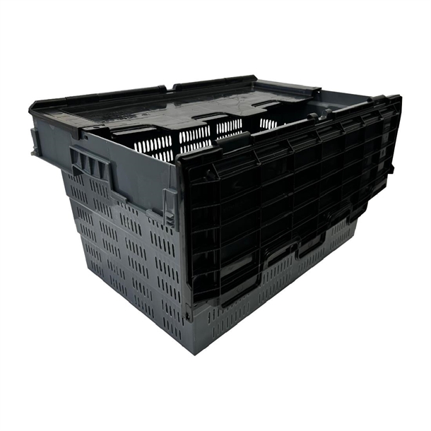 Vogue Perforated Plastic Transport Storage Crate with Attached Lid 600x400x320mm Vogue Perforated Plastic Transport Storage Crate with Attached Lid 600x400x320mm
