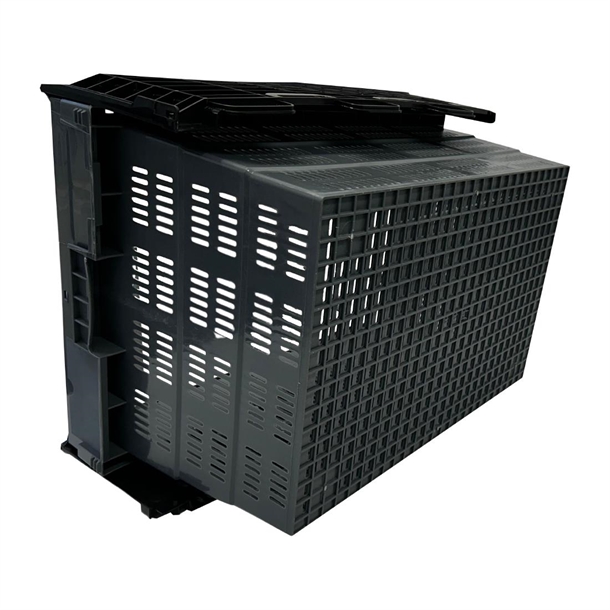 Vogue Perforated Plastic Transport Storage Crate with Attached Lid 600x400x320mm Vogue Perforated Plastic Transport Storage Crate with Attached Lid 600x400x320mm