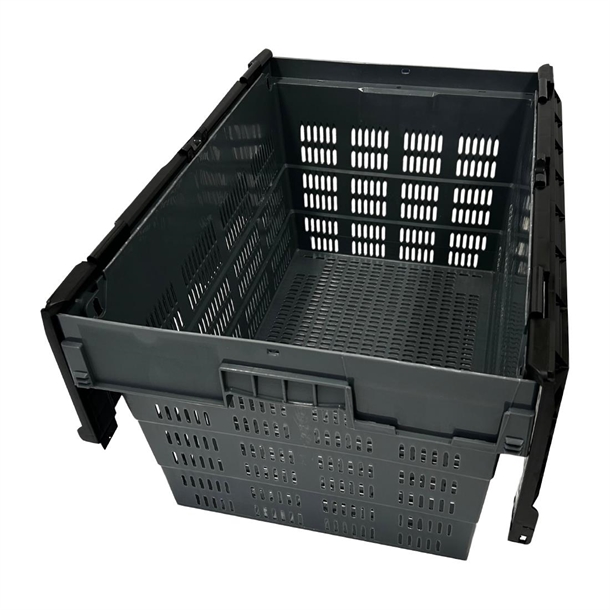 Vogue Perforated Plastic Transport Storage Crate with Attached Lid 600x400x320mm Vogue Perforated Plastic Transport Storage Crate with Attached Lid 600x400x320mm