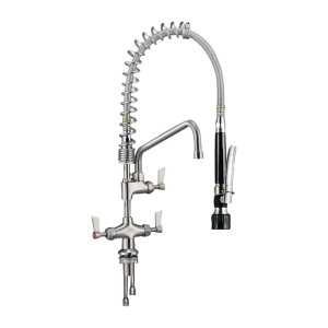 3monkeez Compact Dual Hob Mounted Cafe Pre-rinse unit with 12" pot filler black handle