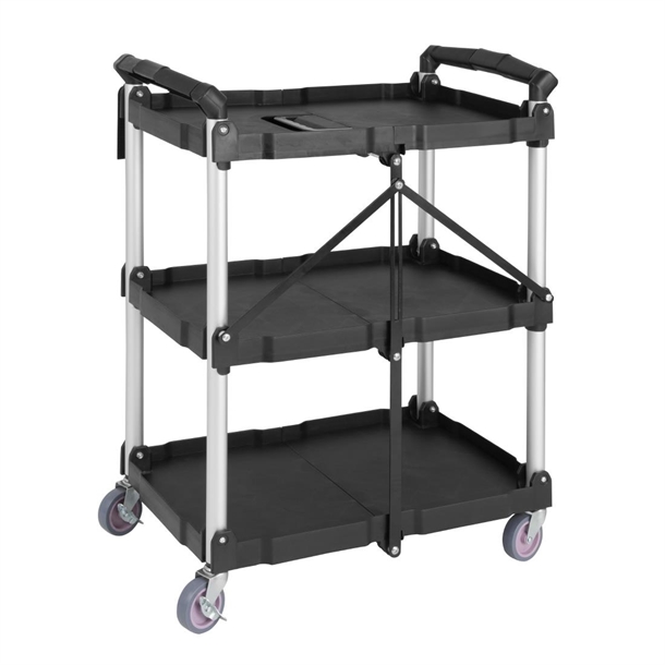 Vogue 3 Tier PP Folding Trolley Black Small Vogue 3 Tier PP Folding Trolley Black Small