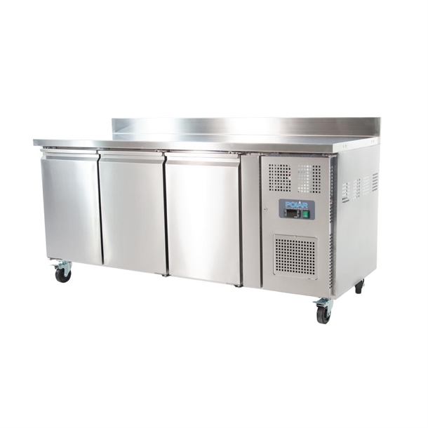 Polar U-Series Triple Door Counter Fridge with Upstand - 417Ltr