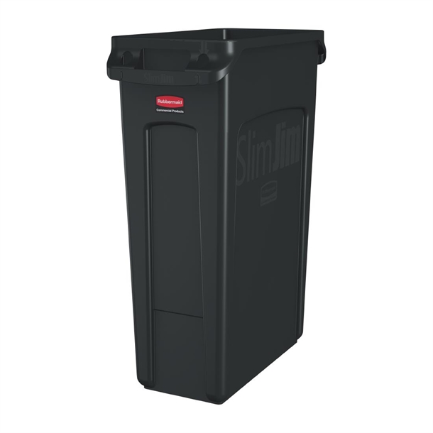 Rubbermaid Slim Jim Container with Venting Channels Black 87Ltr Rubbermaid Slim Jim Container with Venting Channels Black 87Ltr