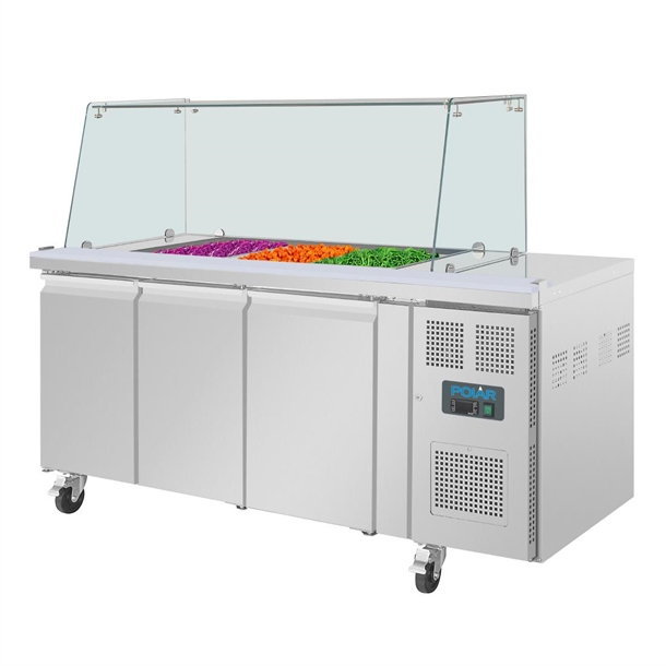Polar U-Series GN Saladette Counter with Square Sneeze Guard 3 Door Polar U-Series GN Saladette Counter with Square Sneeze Guard 3 Door