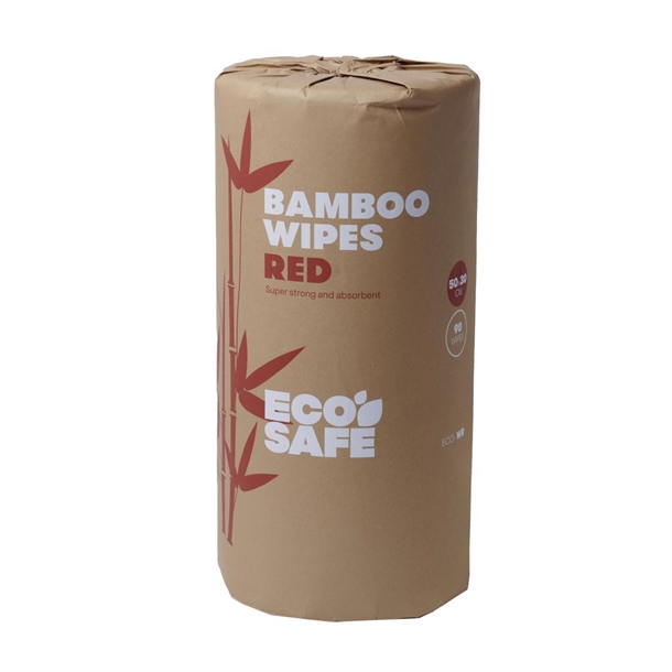 EcoSafe Bamboo Wipes 500mm x 300mm - 45m/90 Wipes/Roll - Red