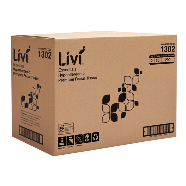 Livi Essentials Hypoallergenic Facial Tissues 2 Ply 200 Sheets Livi Essentials Hypoallergenic Facial Tissues 2 Ply 200 Sheets