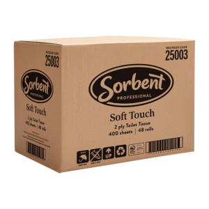 Sorbent Professional Soft Touch Toilet Tissue 2 Ply 400 Sheets (Pack 48)
