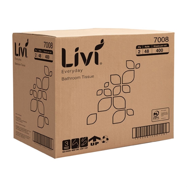 Livi Everyday/Basics Toilet Tissue 2 Ply 400 Sheets (Pack 48) Livi Everyday/Basics Toilet Tissue 2 Ply 400 Sheets (Pack 48)