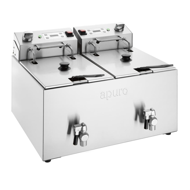 Apuro Twin Tank Electric Fryer with Timer - 2x8Ltr - 2x2.9kW