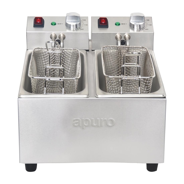 Apuro Twin Tank & Basket Countertop Fryer 2x 3Ltr