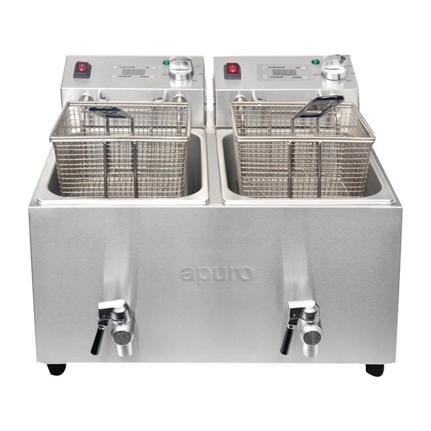 Apuro Twin Tank Fryer with Timer - 2x8Ltr - 2.9kW