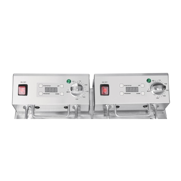 Apuro Twin Tank Fryer with Timer - 2x8Ltr - 2.9kW Apuro Twin Tank Fryer with Timer - 2x8Ltr - 2.9kW