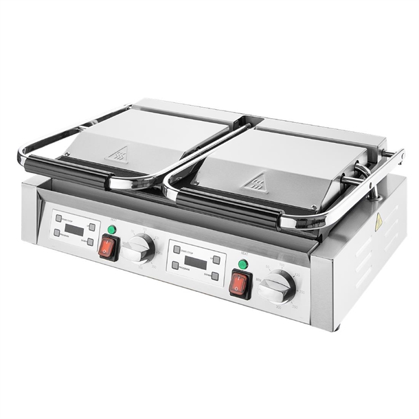 Apuro Double Contact Grill Flat Base Ribbed Top Plate