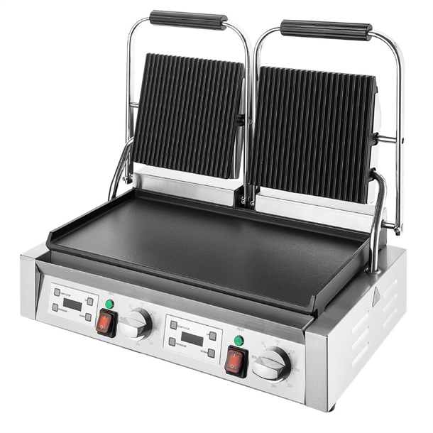 Apuro Double Contact Grill Flat Base Ribbed Top Plate