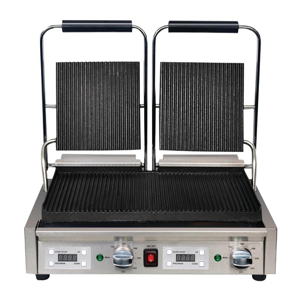 Apuro Double Contact Grill Ribbed Plates with Timer