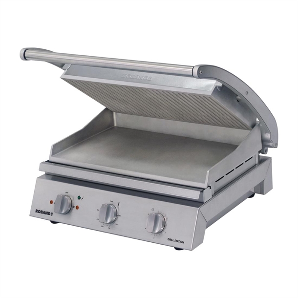Roband 8 Slice Grill Station Ribbed Top Plate & Smooth Bottom 2300w GSA810R