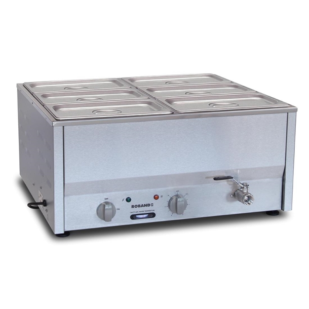 Roband Counter Top Bain-Marie c/w 6 x 1/3 size 150mm pans & lids (B2B) Roband Counter Top Bain-Marie c/w 6 x 1/3 size 150mm pans & lids (B2B)