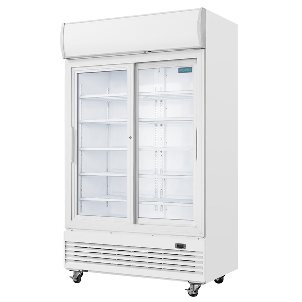 Polar G-Series Upright Display Cooler with Light Box 950Ltr with Sliding Doors Polar G-Series Upright Display Cooler with Light Box 950Ltr with Sliding Doors