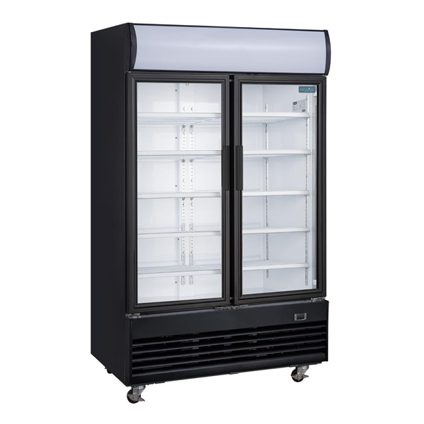 Polar G-Series Upright Hinged Door Display Cooler with Light Box 950Ltr Black Polar G-Series Upright Hinged Door Display Cooler with Light Box 950Ltr Black