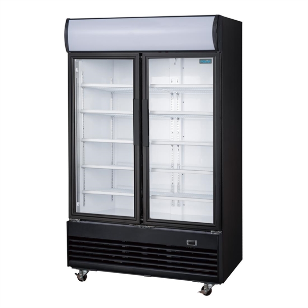 Polar G-Series Upright Hinged Door Display Cooler with Light Box 950Ltr Black Polar G-Series Upright Hinged Door Display Cooler with Light Box 950Ltr Black